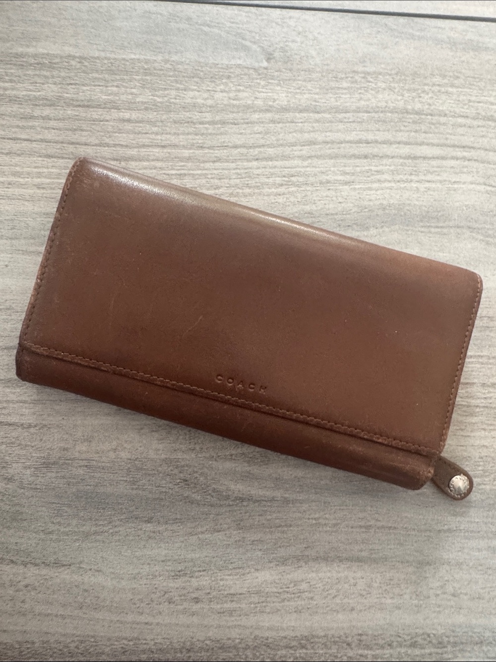 Coach Vintage Cognac Brown Leather Clutch Purse Bag Combo Wallet with Back Zip